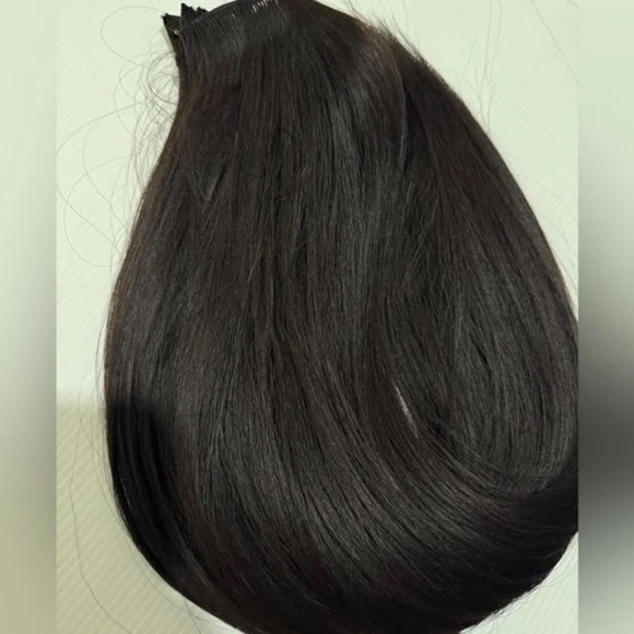 Human Hair Blend Clip-In Extensions | Long Straight Silky Hair | Dark Brown #3 - Picture 9 of 12
